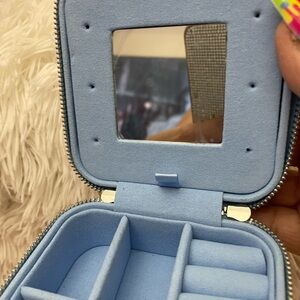 Swarovski leather Compact Light Blue Travel Jewelry Case with Mirror